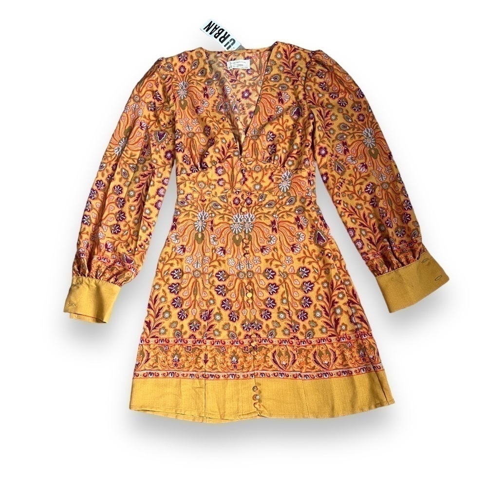 NWT Urban Outfitters Orange Floral 70s-Inspired Mini Dress XS - Picture 4 of 9